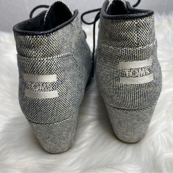 Toms Metallic Linen Desert Wedge Lace Up Ankle Booties 9 - Picture 3 of 9
